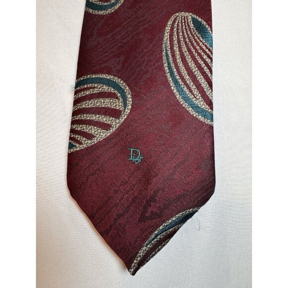 VTG Christian Dior Monsieur Tie Silk Burgundy Blue Cream Italy Made In USA 90s - Picture 2 of 9